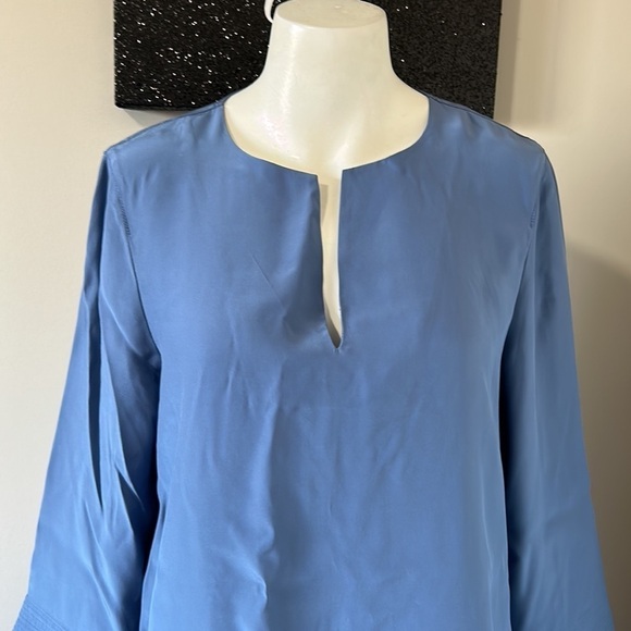 LAFAYETTE 148 Silk Blue Notched Neck Top Blouse Career Shirt Sz M - Picture 2 of 9